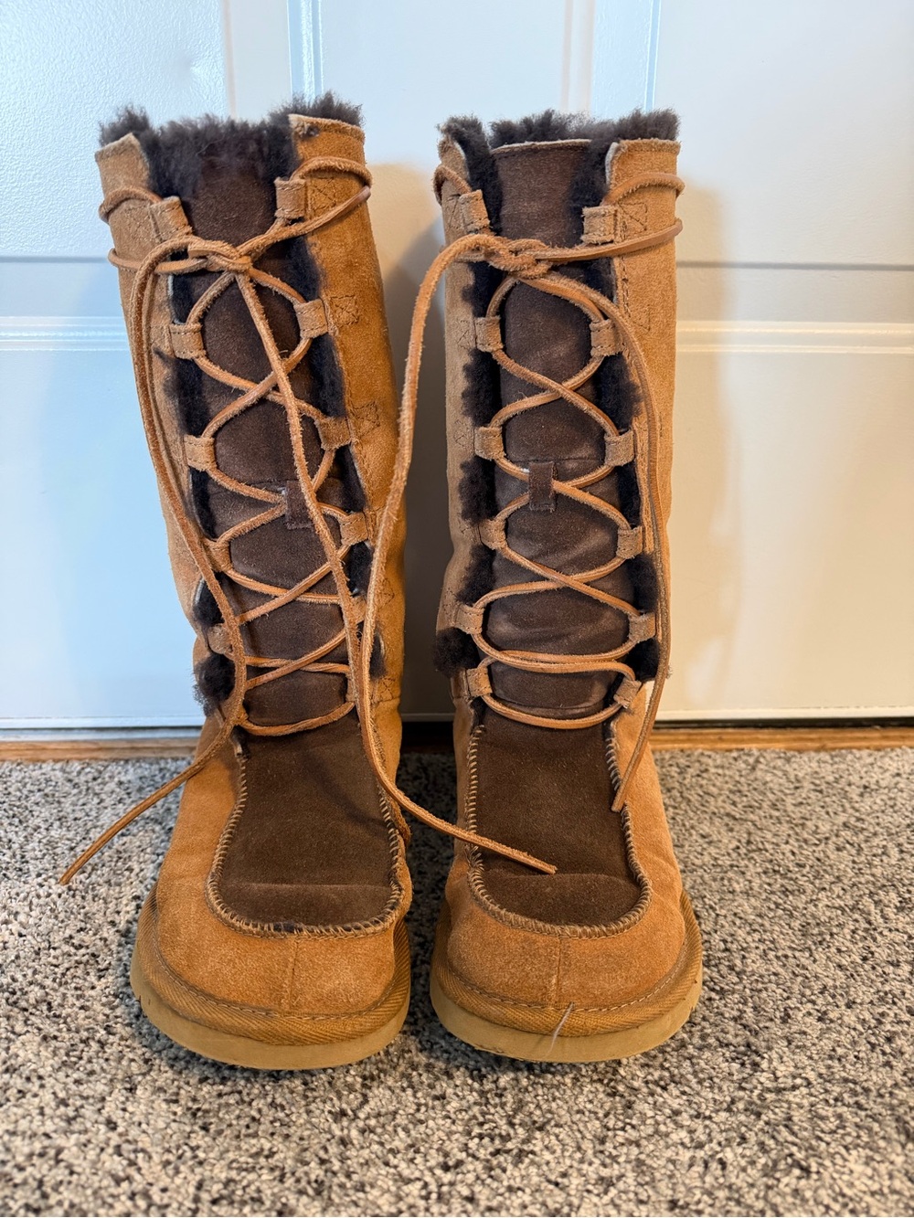 UGG Two-Tone Chestnut & Dark Brown Lace-Up Shearling Boots